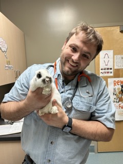 Dr. Kopp with a rabbit
