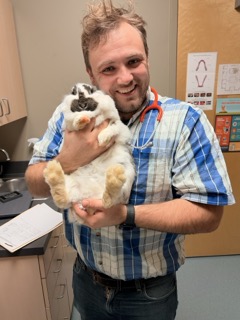 Dr. Kopp with a rabbit